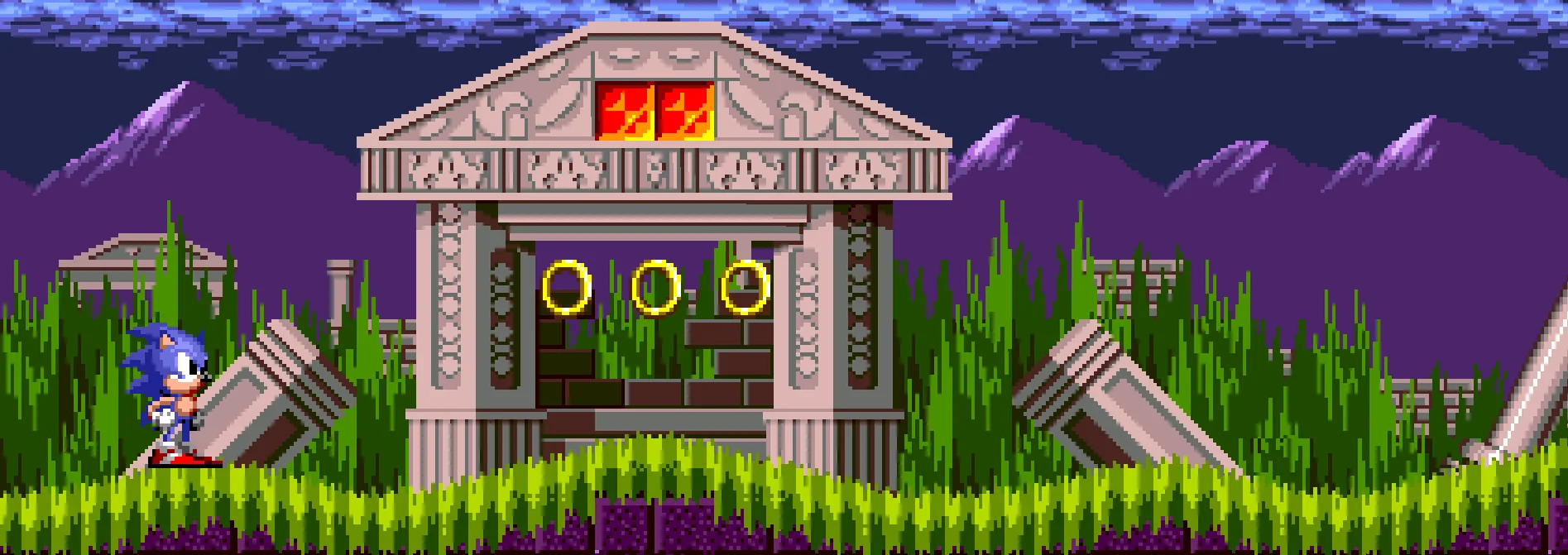 Sonic corre por Marble Zone, un nivel de ruinas antiguas con lava ardiente